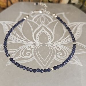 Dark Sapphire & Sterling Silver Dainty Bracelet